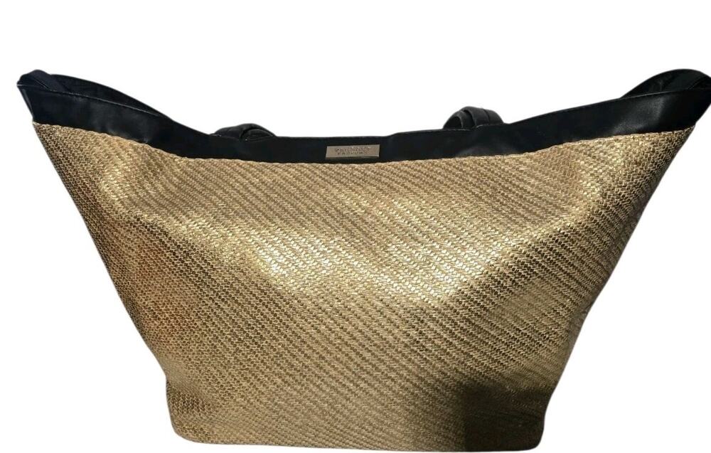 Versace Parfums Gold Metallic Woven Straw-Type Large Tote Bag